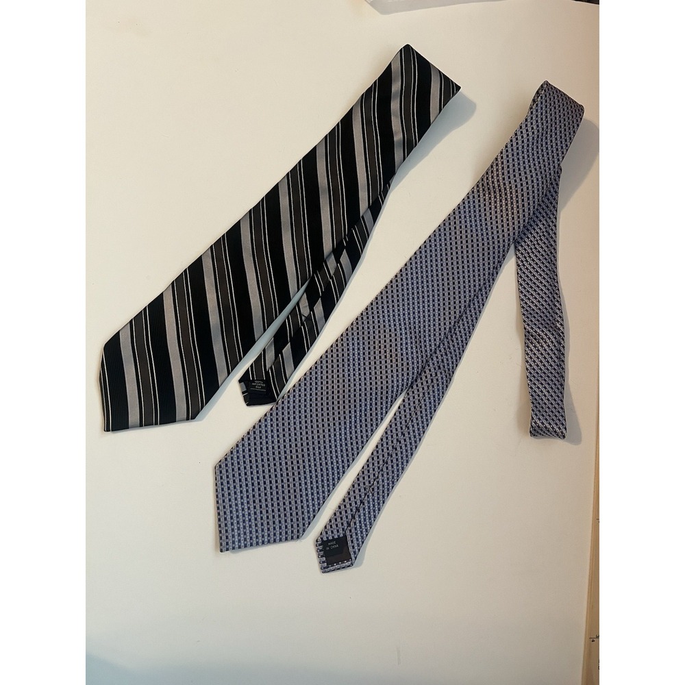 Stafford Striped Classic Tie Saxony Long Blue Diamond Patterned 100% Silk Lot
